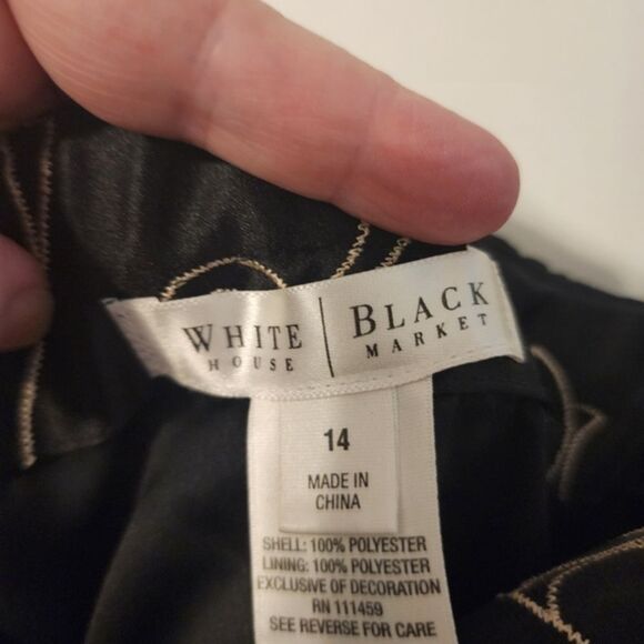 Stunning Party Dress! WHBM Black Satin with embroidered accents.Flattering flare - Picture 5 of 14